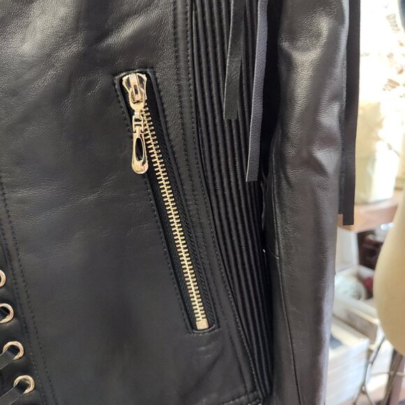 MADONNA & CO LUXE FRINGE LEATHER BOLERO JACKET BIKER BABE RARE - Picture 3 of 8